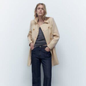 NEW Zara Women's WOOL BLEND Double-breasted Coat Sand